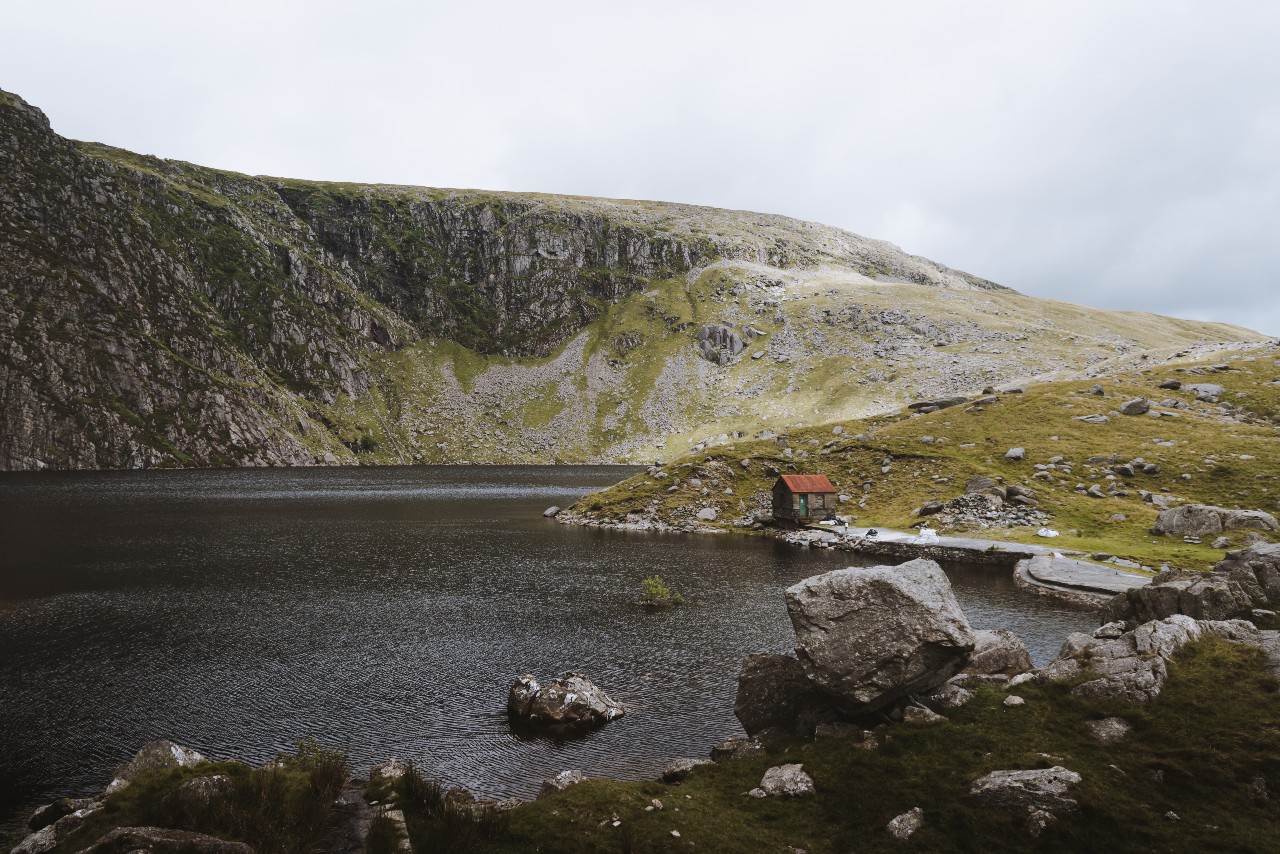 Cliff faces behind Llyn Dulyn in the Carneddau